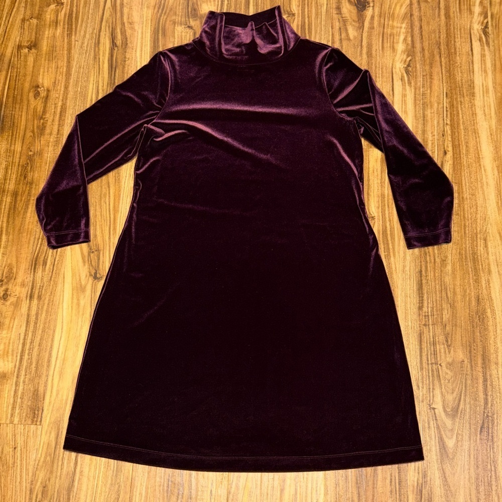 Jones New York 8 medium dress purple Velvet Turtleneck long sleeve knee stretch - Picture 2 of 7